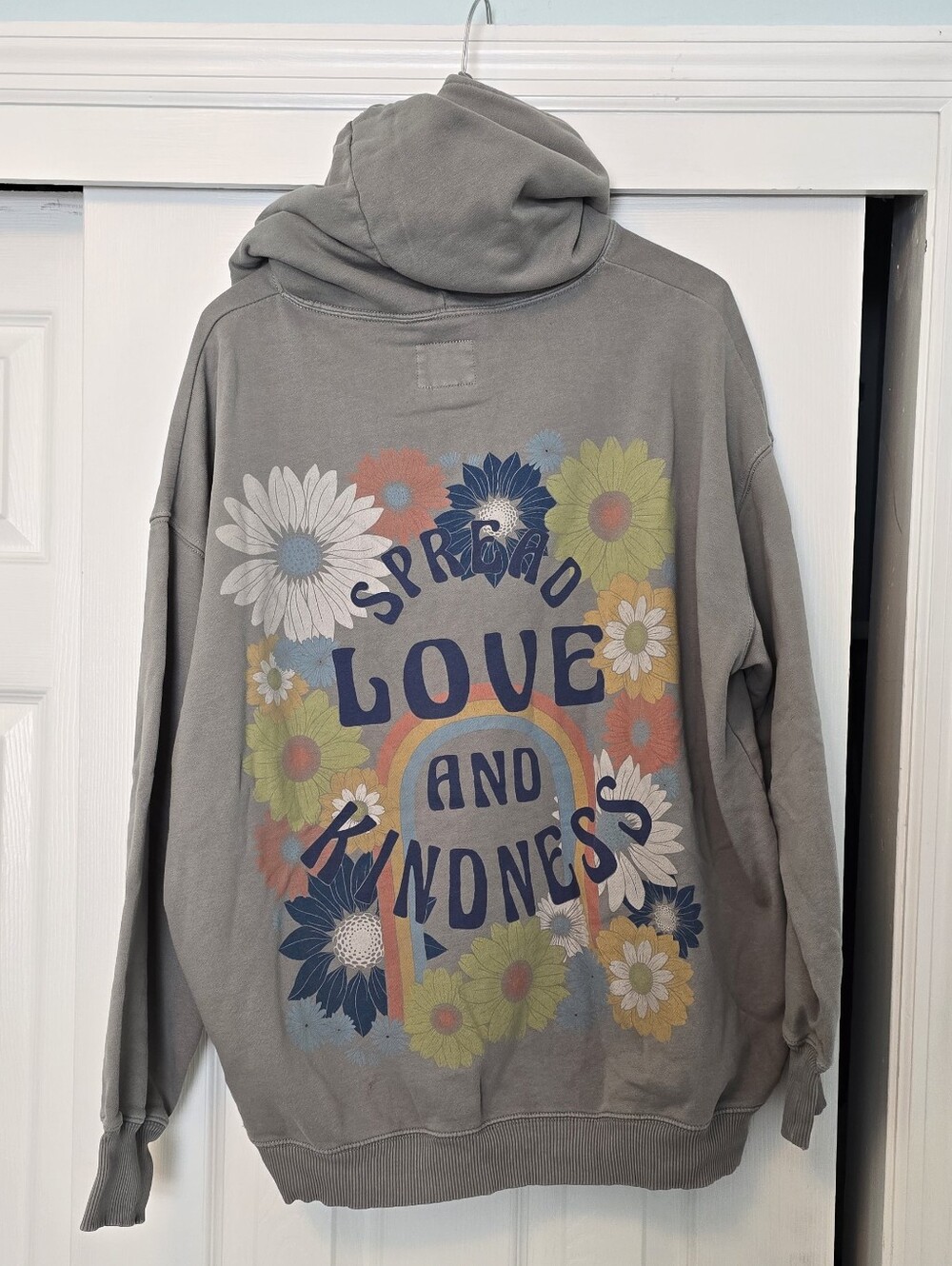 American Eagle Women's Oversized Taupe Hoodie Sweatshirt with Floral Print